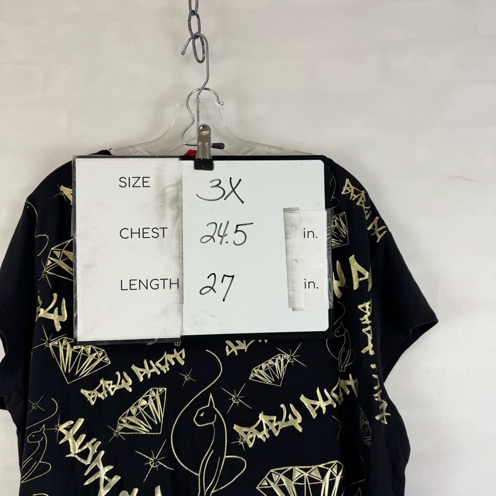 Baby Phat Black Gold Graphic Top Plus‎ Size 3X Short Sleeve Blouse Y2K - Picture 2 of 10